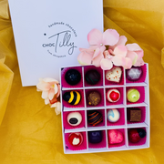 Box of 16 handcrafted chocolate bonbons made in Shropshire in gift packaging